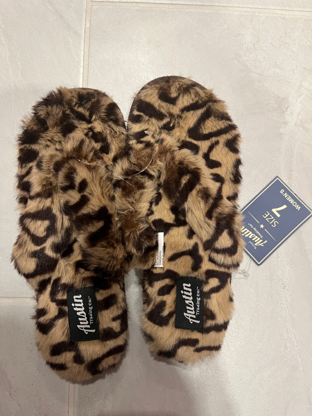 Austin Trading Co Faux Fur Leopard Slippers - Brown/Black